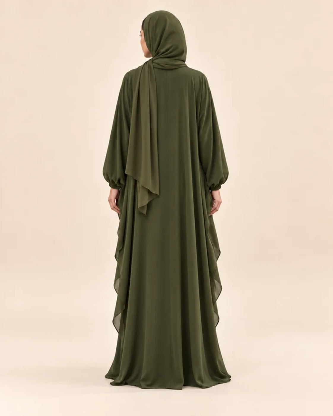 FAYRA Olive Aura Draped Abaya
