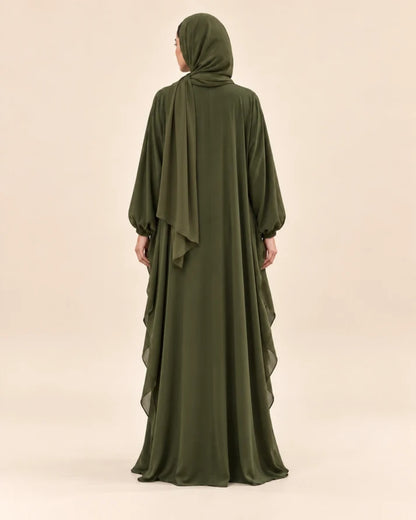 FAYRA Olive Aura Draped Abaya