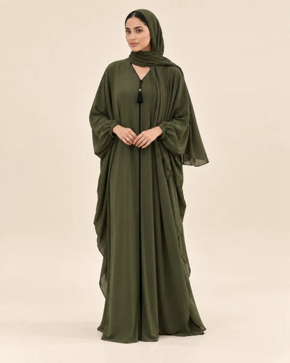 FAYRA Olive Aura Draped Abaya