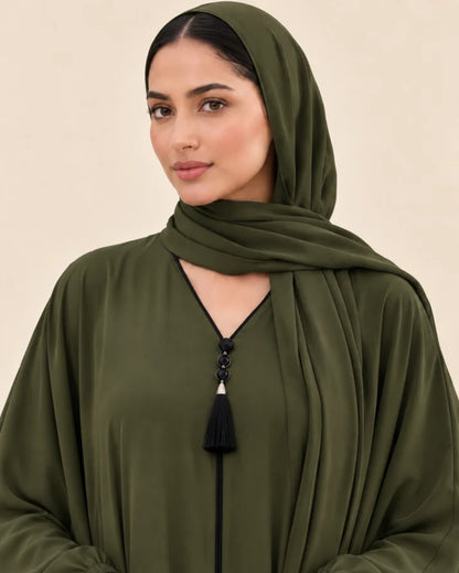 FAYRA Olive Aura Draped Abaya