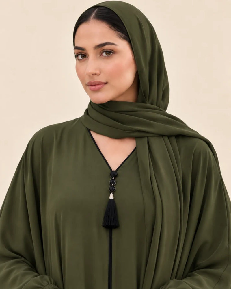 FAYRA Olive Aura Draped Abaya