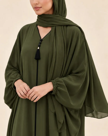FAYRA Olive Aura Draped Abaya