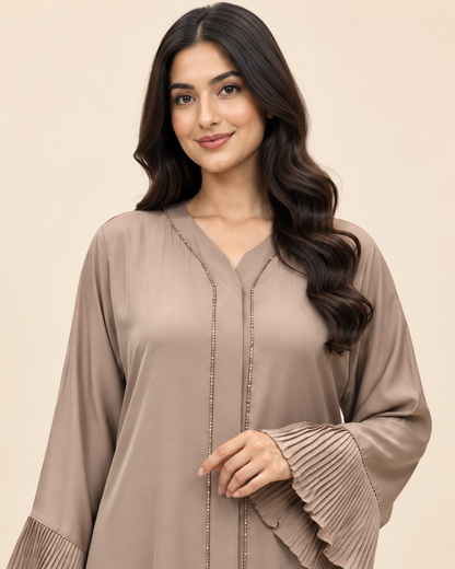 FAYRA Taupe Pleated Elegance Abaya